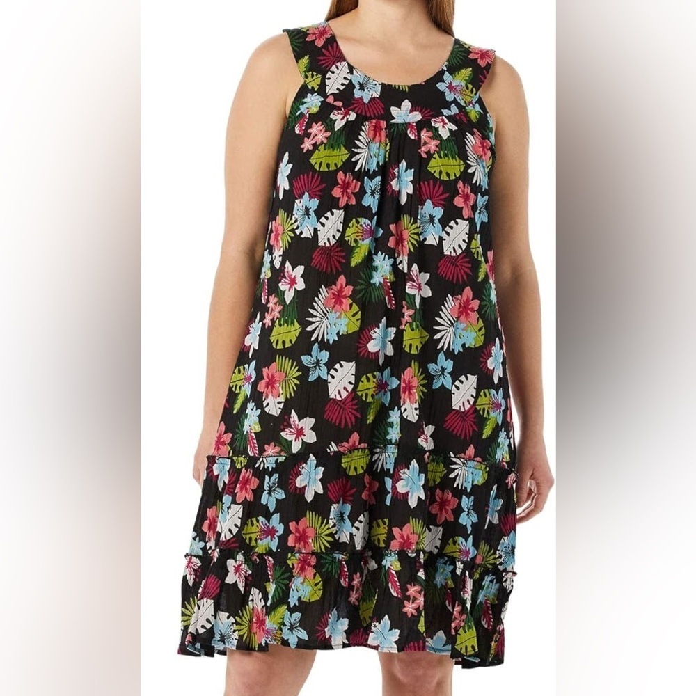 Anthony Richards Black Floral 100% Cotton Sun Dress, Size MP